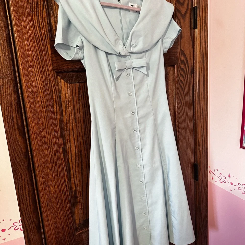 Tatyana Green A-Line Midi Dress with Puff Sleeves - Picture 1 of 3